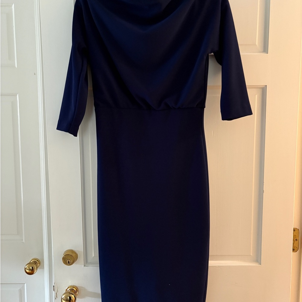 Draped Neck Royal Blue/Navy Blue Badgley Mischka Dress S